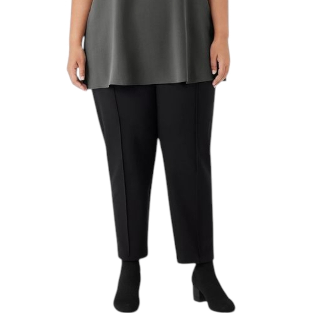 Eileen Fisher Pants Black Stretch Pull On Women XL Straight Leg Minimal